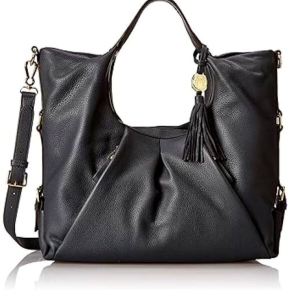 Vince Camuto Shopper Black Pebbled leather Satchel Bag w/Removable Strap NWT - Picture 1 of 8